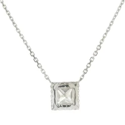 14 Karat White Gold Princess Cut Diamond Halo Necklace