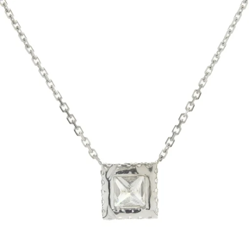 14 Karat White Gold Princess Cut Diamond Halo Necklace