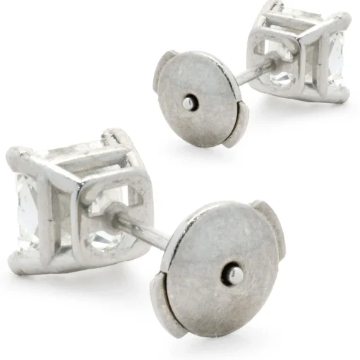 14 Karat White Gold Princess Cut Diamond Stud Earrings