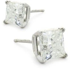 14 Karat White Gold Princess Cut Diamond Stud Earrings