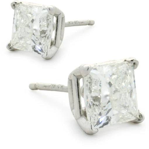 14 Karat White Gold Princess Cut Diamond Stud Earrings