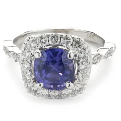 14 Karat White Gold Purple Sri Lanka Sapphire and Diamond Ring