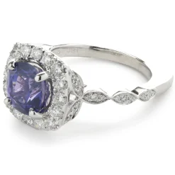 14 Karat White Gold Purple Sri Lanka Sapphire and Diamond Ring