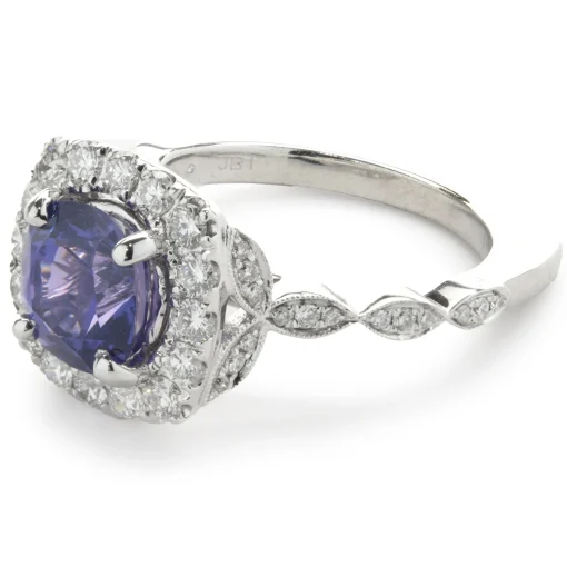 14 Karat White Gold Purple Sri Lanka Sapphire and Diamond Ring