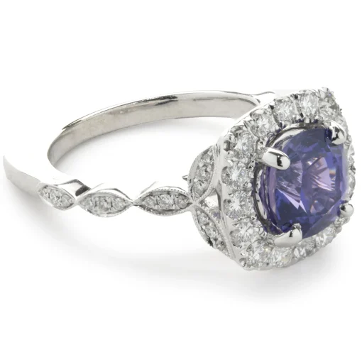 14 Karat White Gold Purple Sri Lanka Sapphire and Diamond Ring