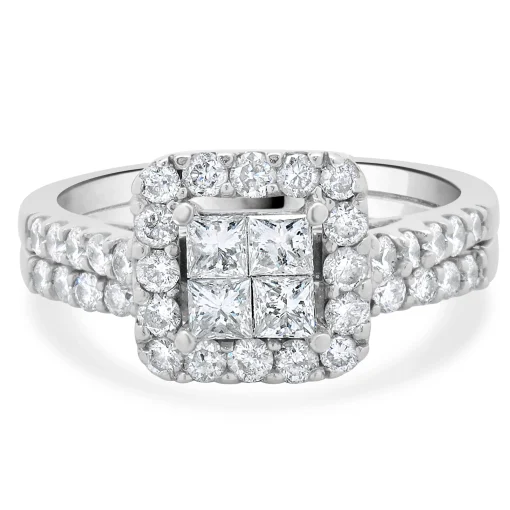 14 Karat White Gold Quad Set Diamond Engagement Ring