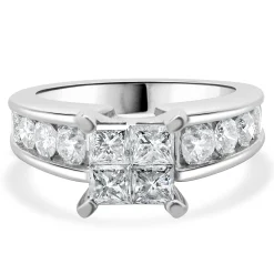 14 Karat White Gold Quad Set Princess Cut Diamond Engagement Ring