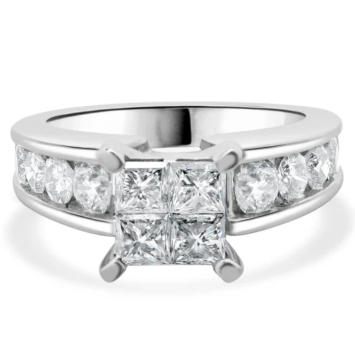 14 Karat White Gold Quad Set Princess Cut Diamond Engagement Ring
