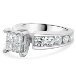 14 Karat White Gold Quad Set Princess Cut Diamond Engagement Ring