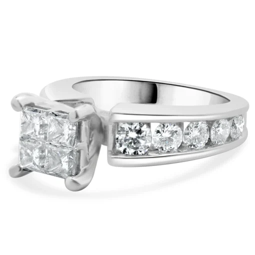 14 Karat White Gold Quad Set Princess Cut Diamond Engagement Ring