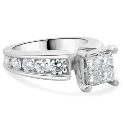 14 Karat White Gold Quad Set Princess Cut Diamond Engagement Ring