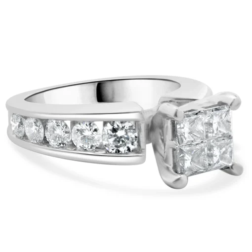 14 Karat White Gold Quad Set Princess Cut Diamond Engagement Ring