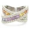 14 Karat White Gold Rainbow Sapphire and Diamond Crossover Ring