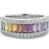 14 Karat White Gold Rainbow Sapphire and Diamond Ring