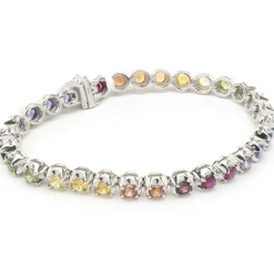 18 Karat White Gold Rainbow Sapphire Tennis Bracelet