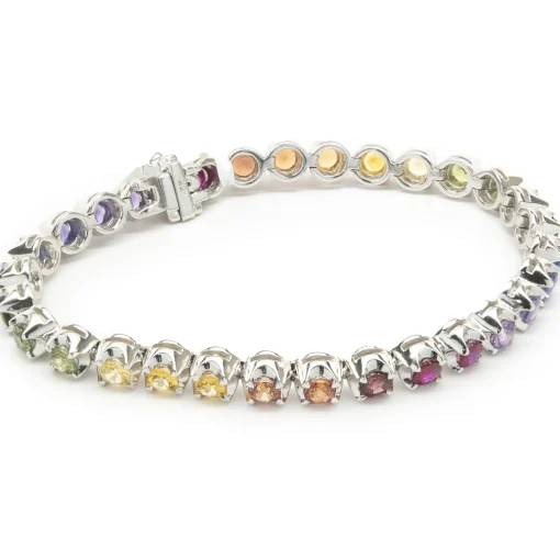 18 Karat White Gold Rainbow Sapphire Tennis Bracelet