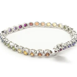 18 Karat White Gold Rainbow Sapphire Tennis Bracelet