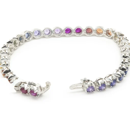 18 Karat White Gold Rainbow Sapphire Tennis Bracelet