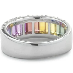 14 Karat White Gold Rainbow Sapphire and Diamond Ring