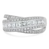 14 Karat White Gold Round and Princess Cut Diamond Crossover Ring