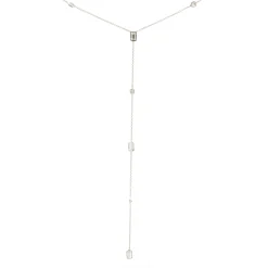 18 Karat White Gold Round and Emerald Cut Diamond Lariat Necklace