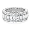 14 Karat White Gold Round and Emerald Cut Three Row Diamond Cigar Band