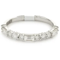 14 Karat White Gold Round and Baguette Cut Diamond Band