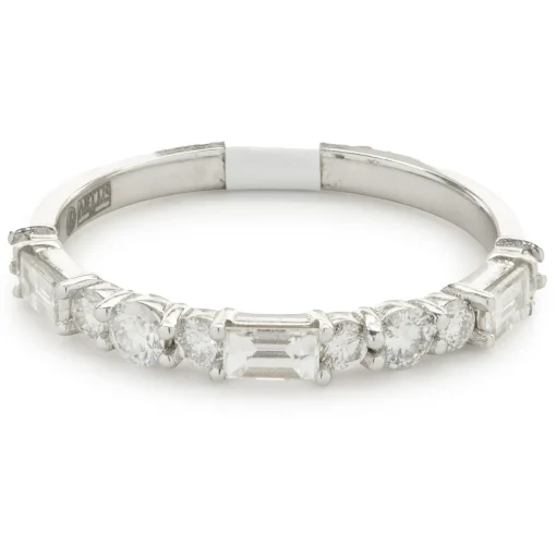 14 Karat White Gold Round and Baguette Cut Diamond Band