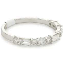 14 Karat White Gold Round and Baguette Cut Diamond Band
