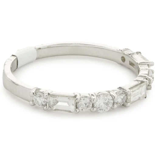 14 Karat White Gold Round and Baguette Cut Diamond Band