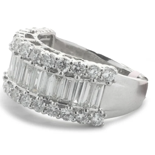 14 Karat White Gold Round and Baguette Diamond Ring