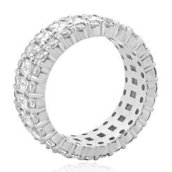 14 Karat White Gold Round and Emerald Cut Three Row Diamond Cigar Band