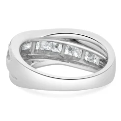 14 Karat White Gold Round and Princess Cut Diamond Crossover Ring