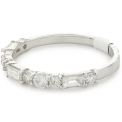 14 Karat White Gold Round and Baguette Cut Diamond Band