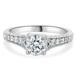 14 Karat White Gold Round Brilliant Cut Diamond Engagement Ring