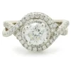 14 Karat White Gold Round Brilliant Diamond Swirl Engagement Ring