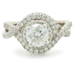 14 Karat White Gold Round Brilliant Diamond Swirl Engagement Ring