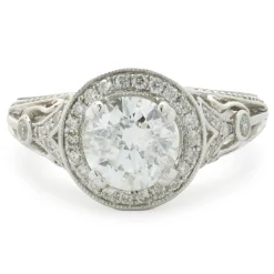 14 Karat White Gold Round Brilliant Cut Diamond Engagement Ring