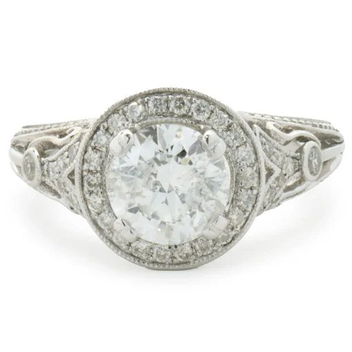 14 Karat White Gold Round Brilliant Cut Diamond Engagement Ring