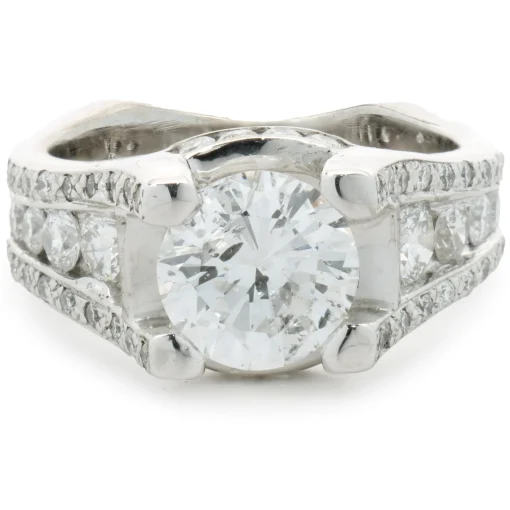 14 Karat White Gold Round Brilliant Cut Diamond Engagement Ring