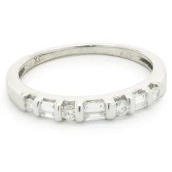 14 Karat White Gold Round Brilliant & Baguette Cut Diamond Band