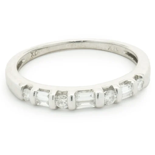 14 Karat White Gold Round Brilliant & Baguette Cut Diamond Band