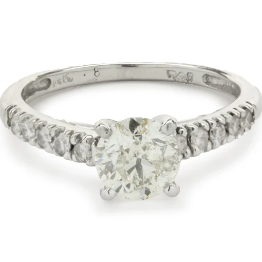 14 Karat White Gold Round Brilliant Cut Diamond Engagement Ring