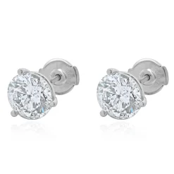 14 Karat White Gold Round Brilliant Cut Diamond Stud Earrings