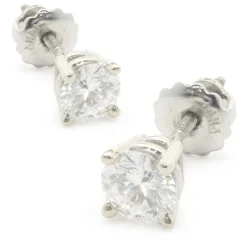 14 Karat White Gold Round Brilliant Cut Diamond Stud Earrings