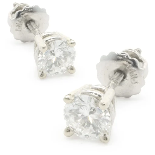 14 Karat White Gold Round Brilliant Cut Diamond Stud Earrings