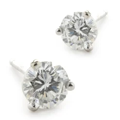 14 Karat White Gold Round Brilliant Cut Diamond Stud Earrings