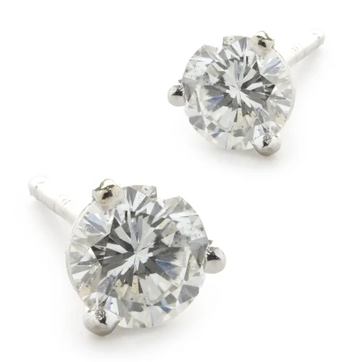 14 Karat White Gold Round Brilliant Cut Diamond Stud Earrings