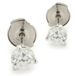 14 Karat White Gold Round Brilliant Cut Diamond Stud Earrings