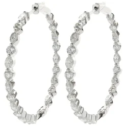 18 Karat White Gold Round Brilliant & Marquise Diamond Inside Outside Hoop Earrings